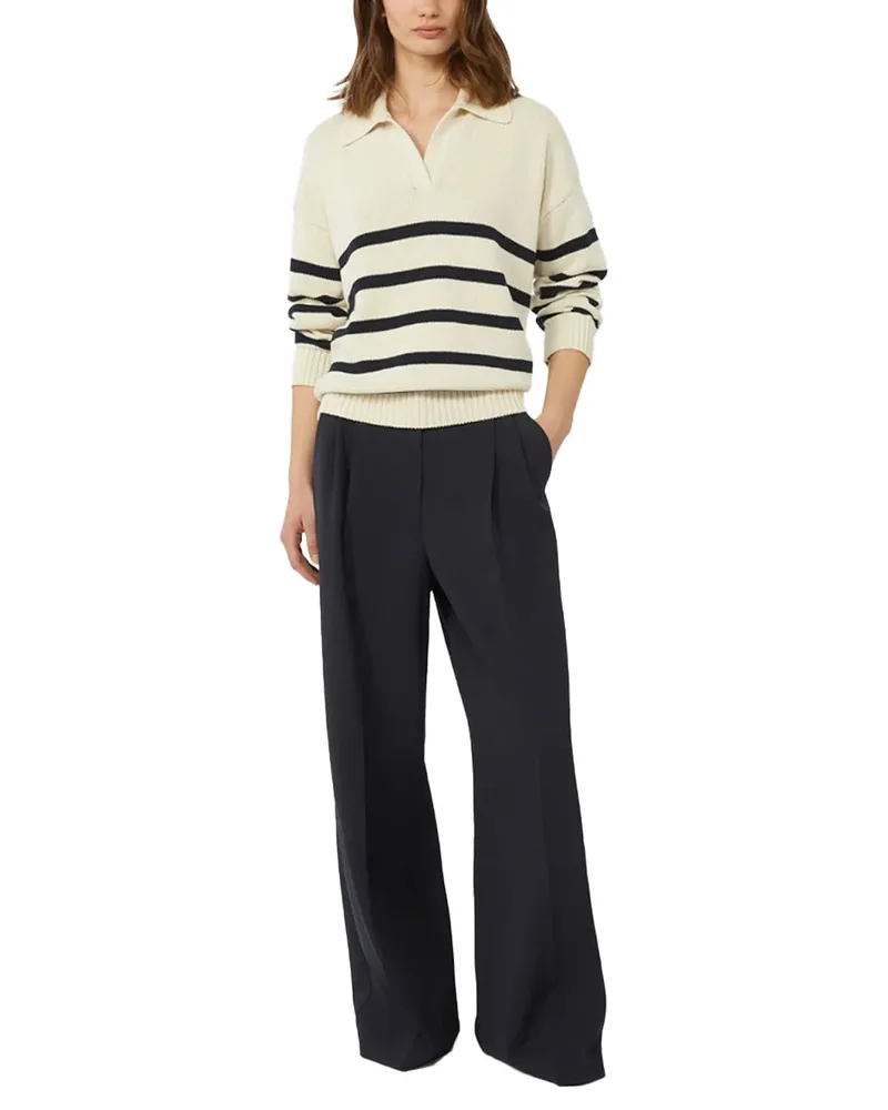 Weekend Max Mara Striped Polo-Collar Cotton Blend Sweater — Beige Beige