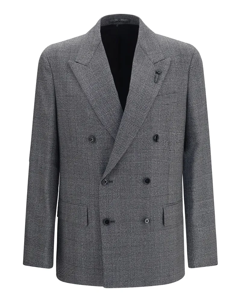 LARDINI Men's Blazer Double-Breasted Wool Grey Merino Jacket Gray