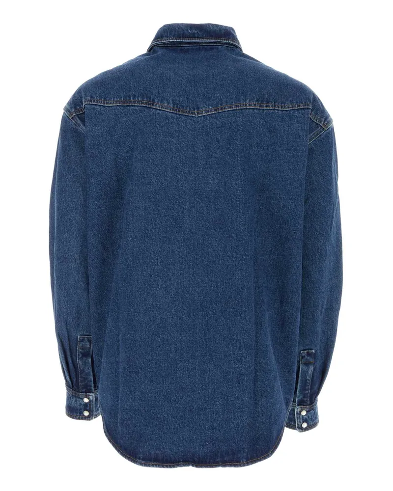 Palm Angels Pmyd023r24den002 4001 Lightbluewhit Exterior: Cotton Camicie Shirt Blue