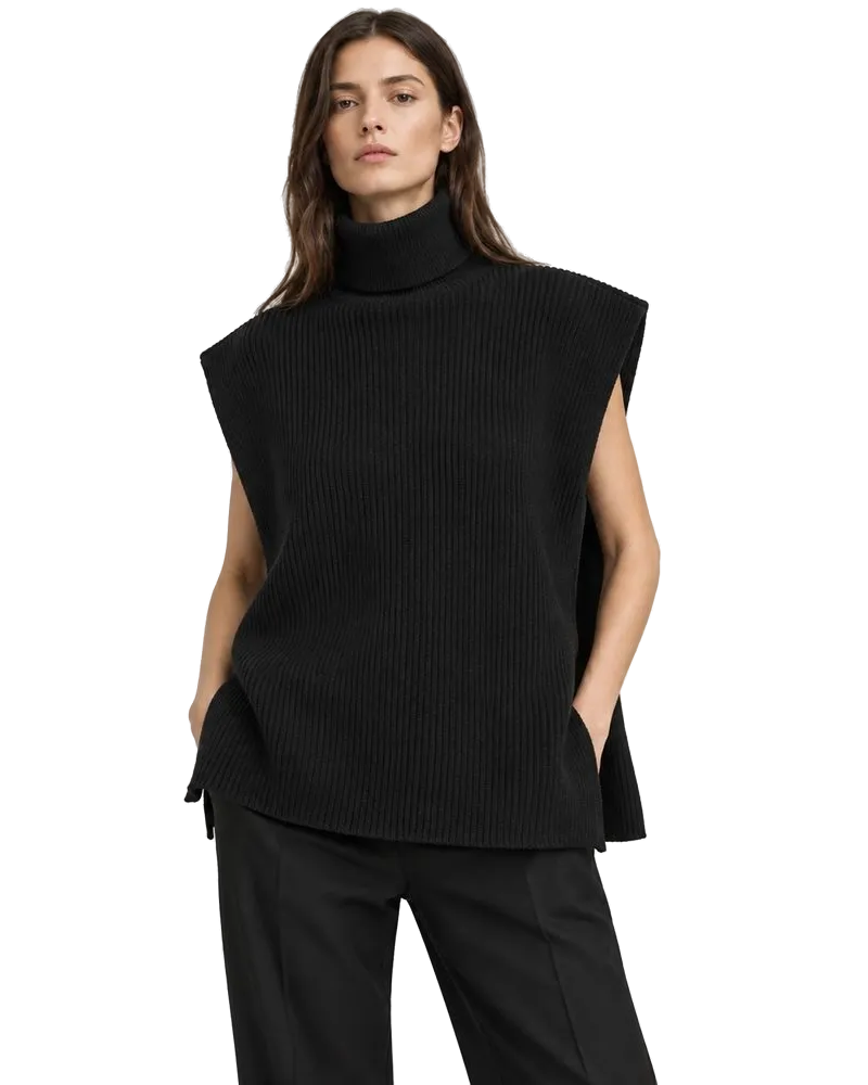 Max Mara Cashmere Wool Turtleneck Tank Top — Black Black