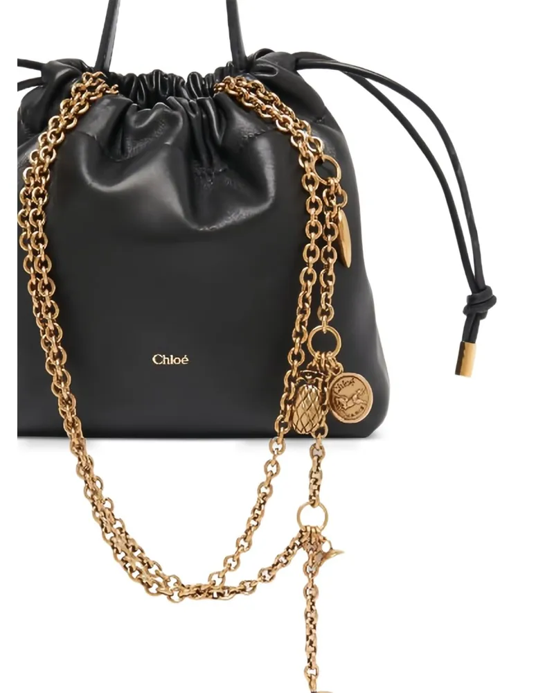 Chloé Chain-Embellished Leather Bucket Bag — Black Black