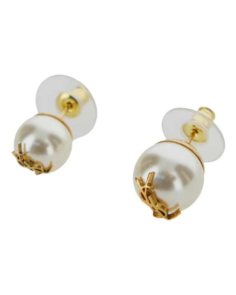 Saint Laurent Women's Asymmetric Pearl Earrings, Brass Metallic Gold