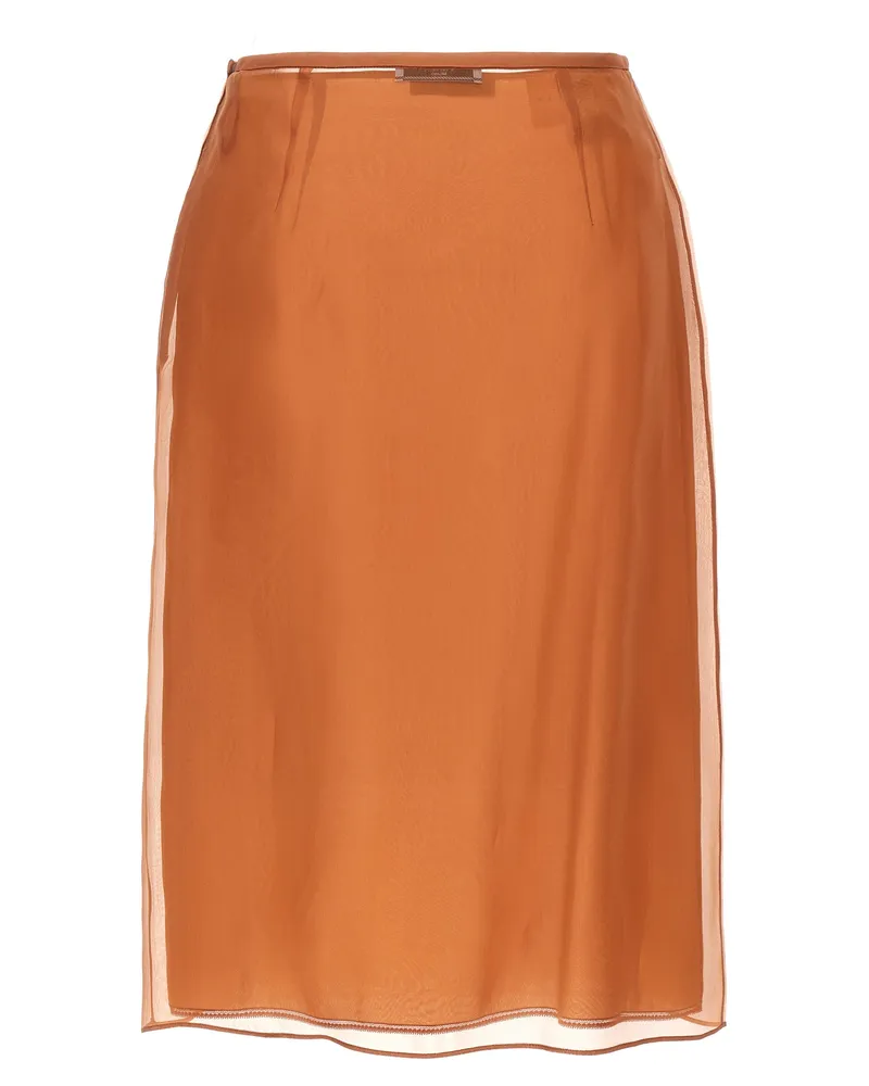 Prada Women's Brown Silk Midi Skirt Brown
