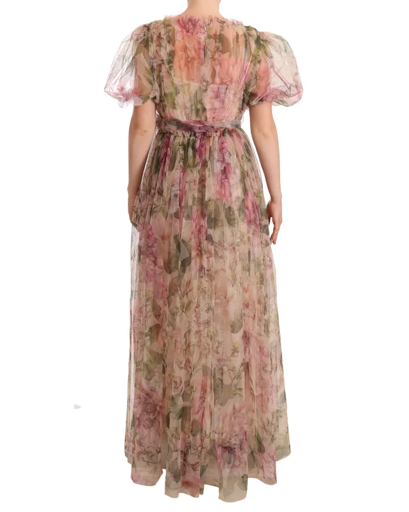 Dolce & Gabbana Women Multicolor Floral Print Long Maxi Gown Dress Nylon Multicolor