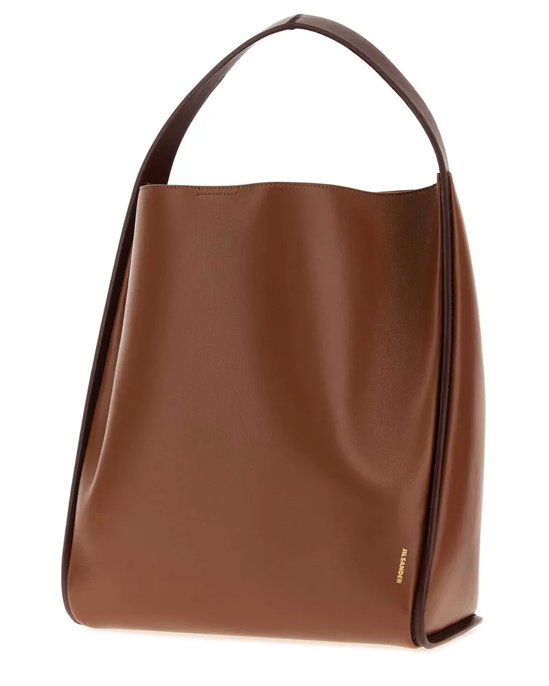 Jil Sander Women's Caramel Leather Pivot Bucket Bag Grape Borse A Secchiello Brown