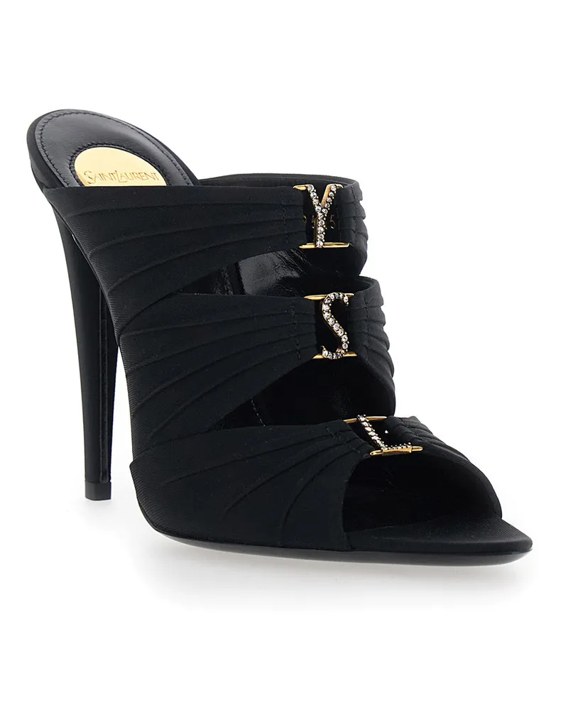 Saint Laurent Women's Heeled Sandals Emilie Black Leather Viscose Black