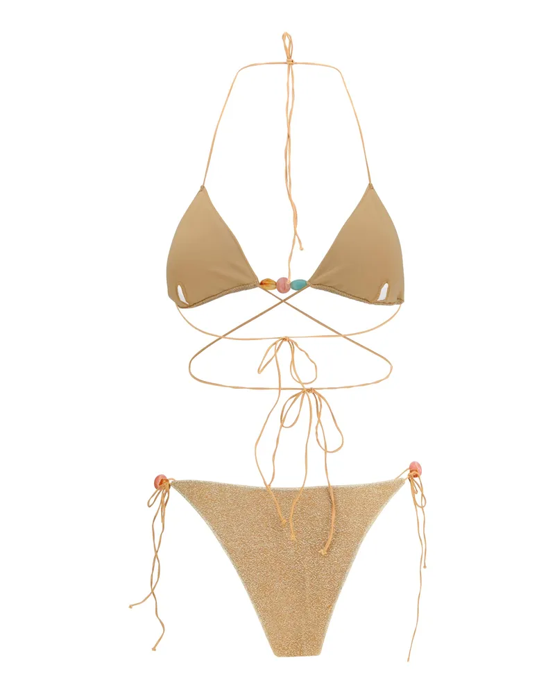 Oséree Women Lumière Beads Bikini Gold Polyamide; Elastane Swimwear Sea Clothing Gold