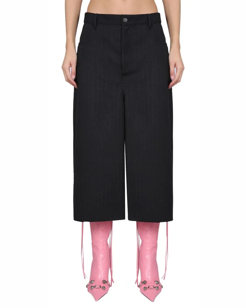Balenciaga Loose-Fit Wool Bermuda Shorts — Black Black