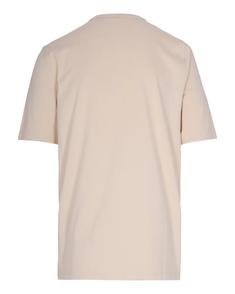 HUGO BOSS Men's T-Shirt With Embroidered Logo Open White Cotton T-Shirts And Polos Beige