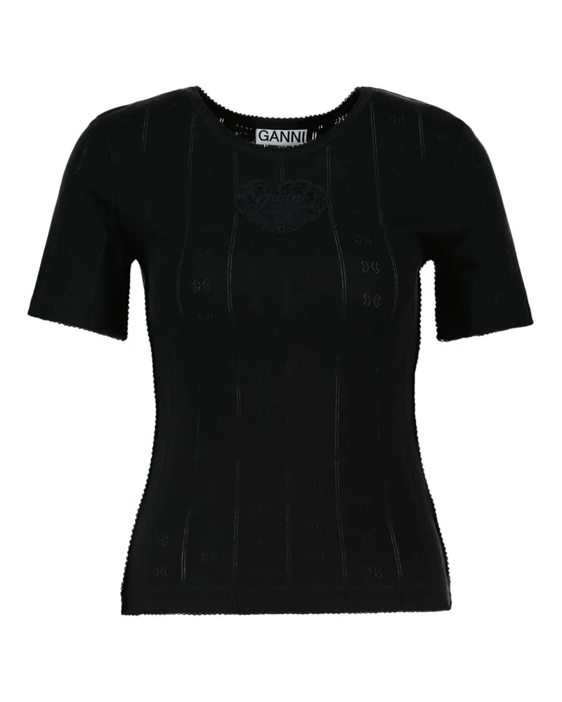 Ganni Women's Compact Pointelle Rib B T-Shirt -  Cotton Black Ready-To-Wear T-Shirts Black