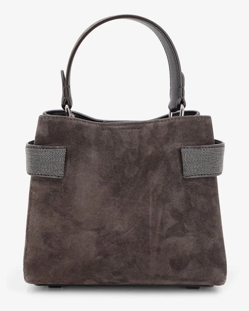 Brunello Cucinelli Women's Suede Crossbody Bag Monili Detail Grey Shoulder Gray