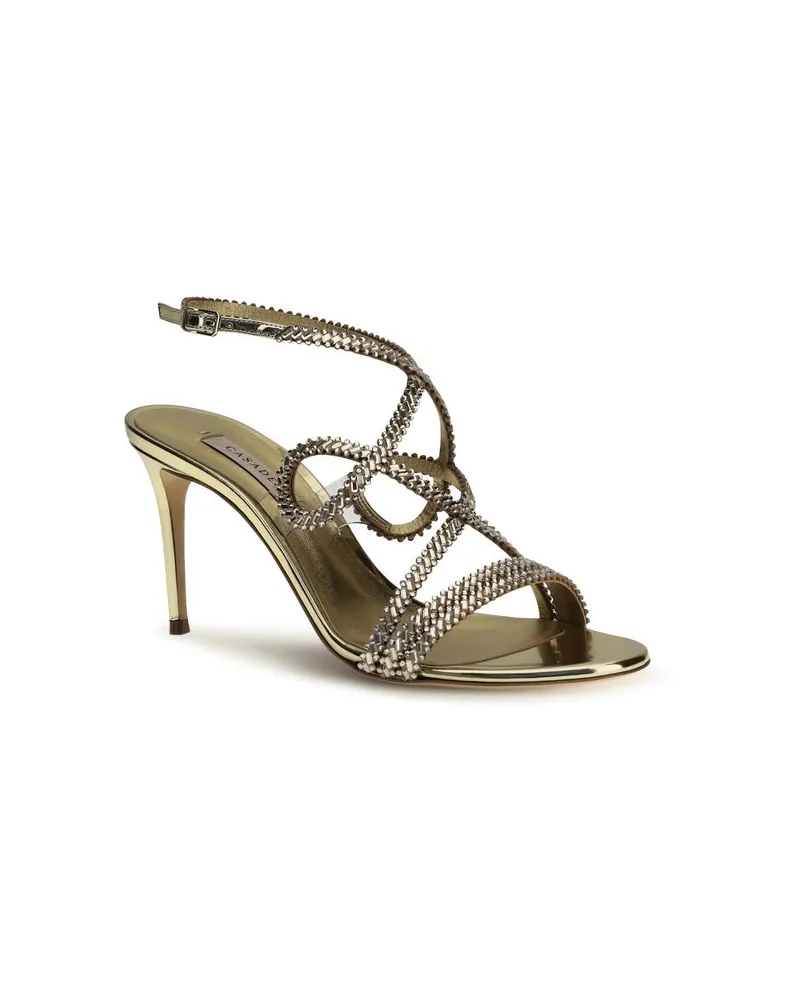 Casadei Women's Gold Calf Leather Bos Taurus Stiletto Heel Sandals Gold