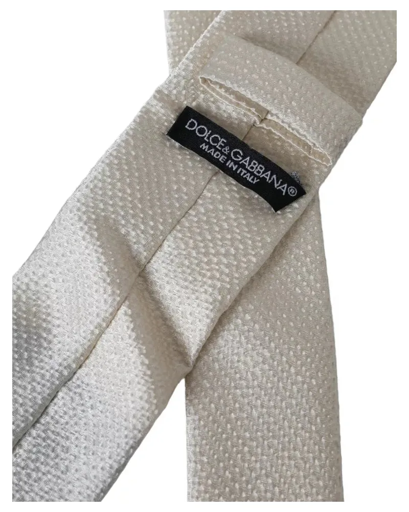 Dolce & Gabbana Off White Silk Adjustable Necktie Men Tie White