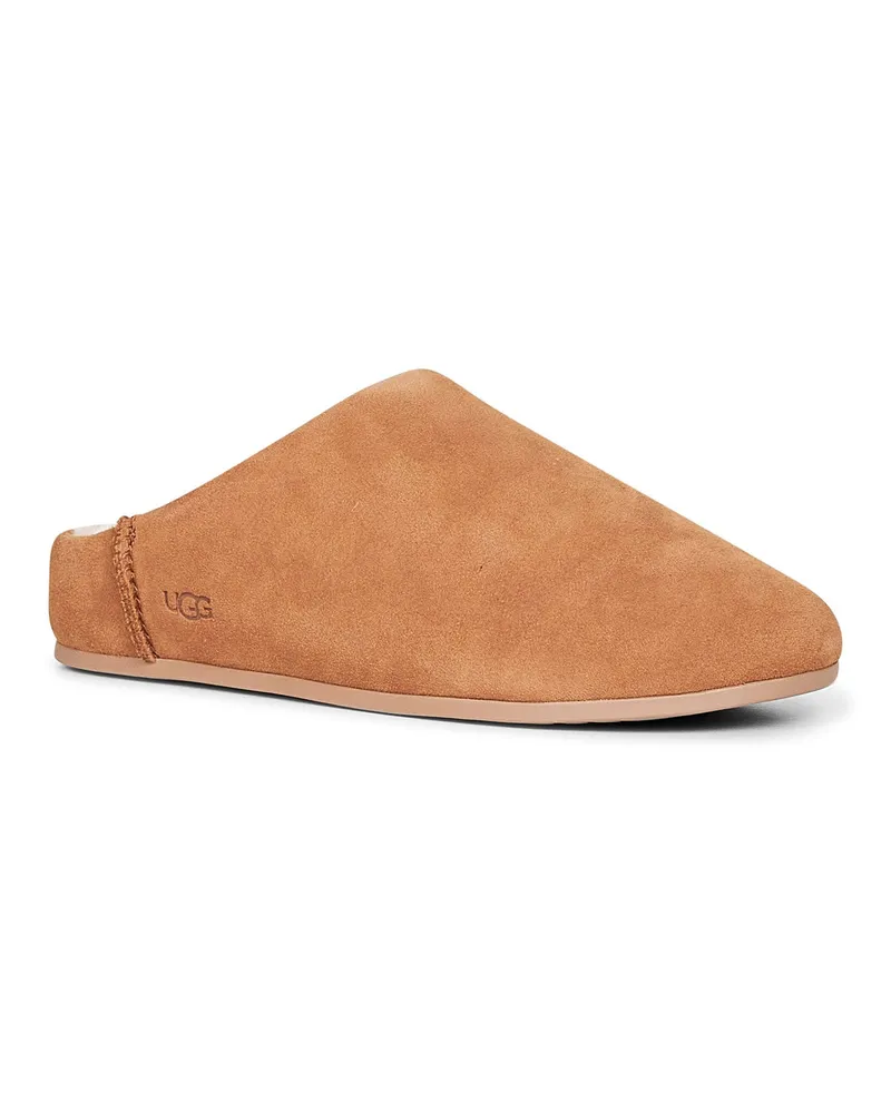 UGG Women's Slip-On Mules Elea Black Calf Leather Sandal Tan