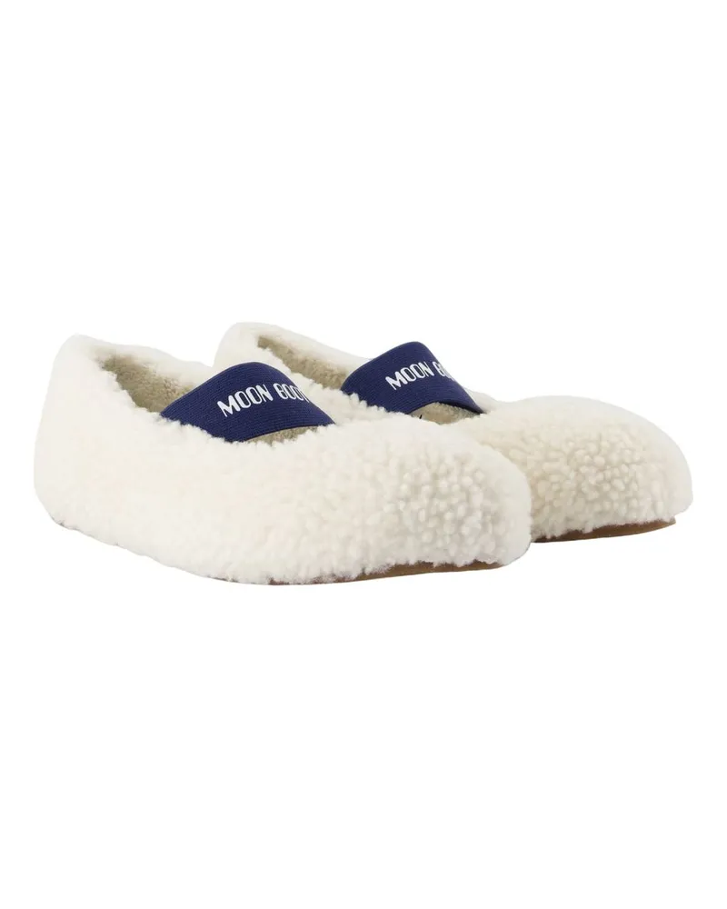 Moon Boot Fleece-Lined Cowhide Ballerinas — Beige Beige