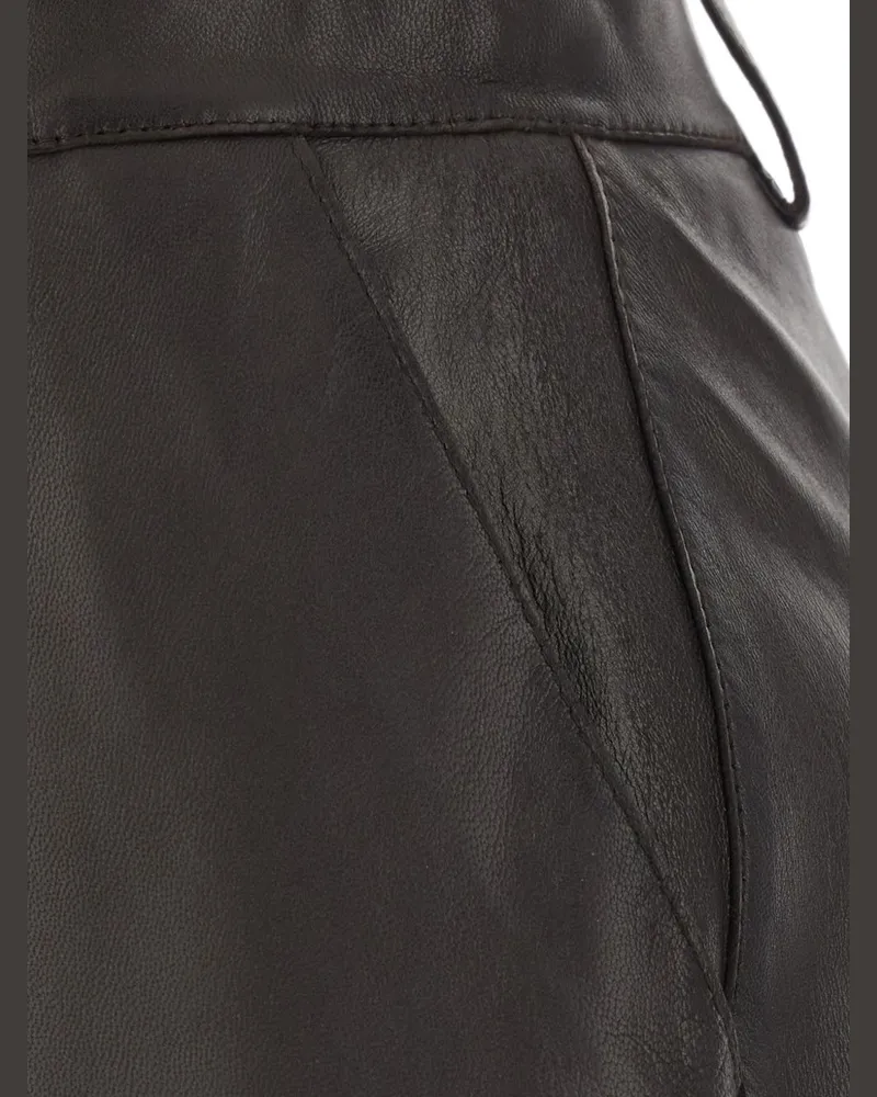 P.A.R.O.S.H. Leather Midi Skirt — Charcoal Charcoal