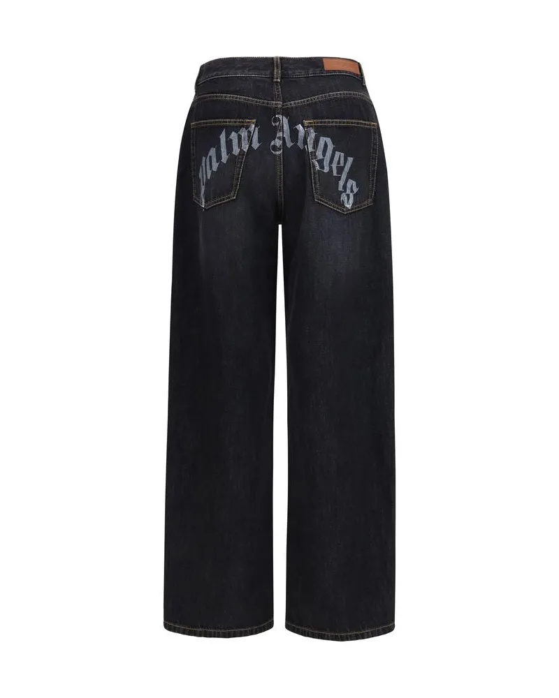 Palm Angels Wide-Leg Cotton Denim Jeans — Black Black