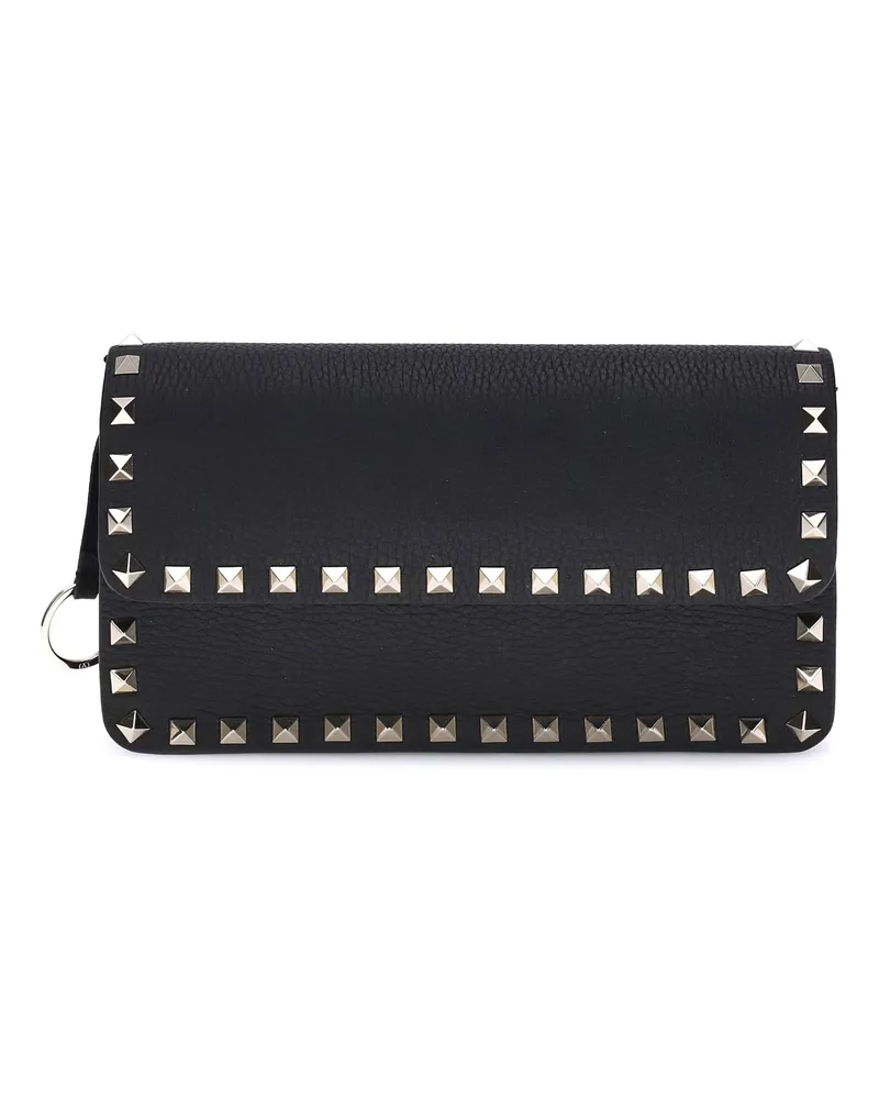 Valentino Garavani Women's Rockstud Chain Wallet Nero Calf Leather Bos Taurus Black
