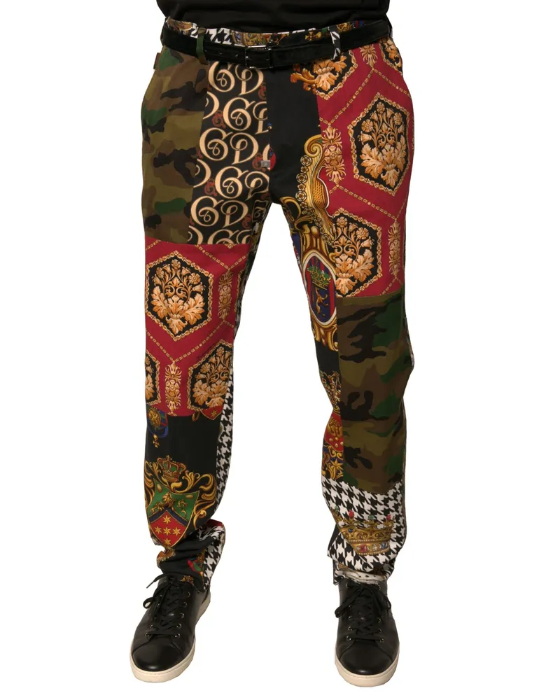 Dolce & Gabbana Multicolor Patchwork Men Dress Pants Cotton Linen Elastane Multicolor