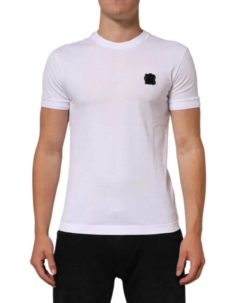 Dolce & Gabbana Men's White Logo Patch Cotton Crew Neck T-Shirt White