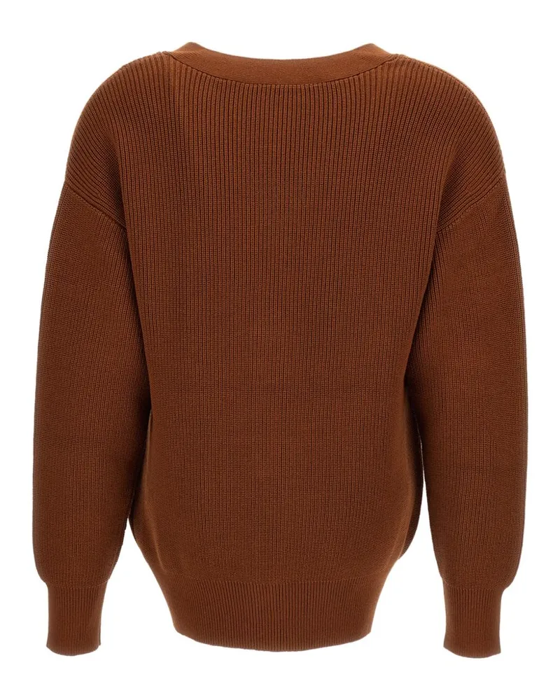 Elisabetta Franchi Toggle-Fastening Ribbed Knit Cardigan — Brown Brown