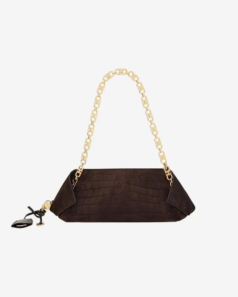Ferragamo Women's Suede Shoulder Bag Dark Brown Leather Brown