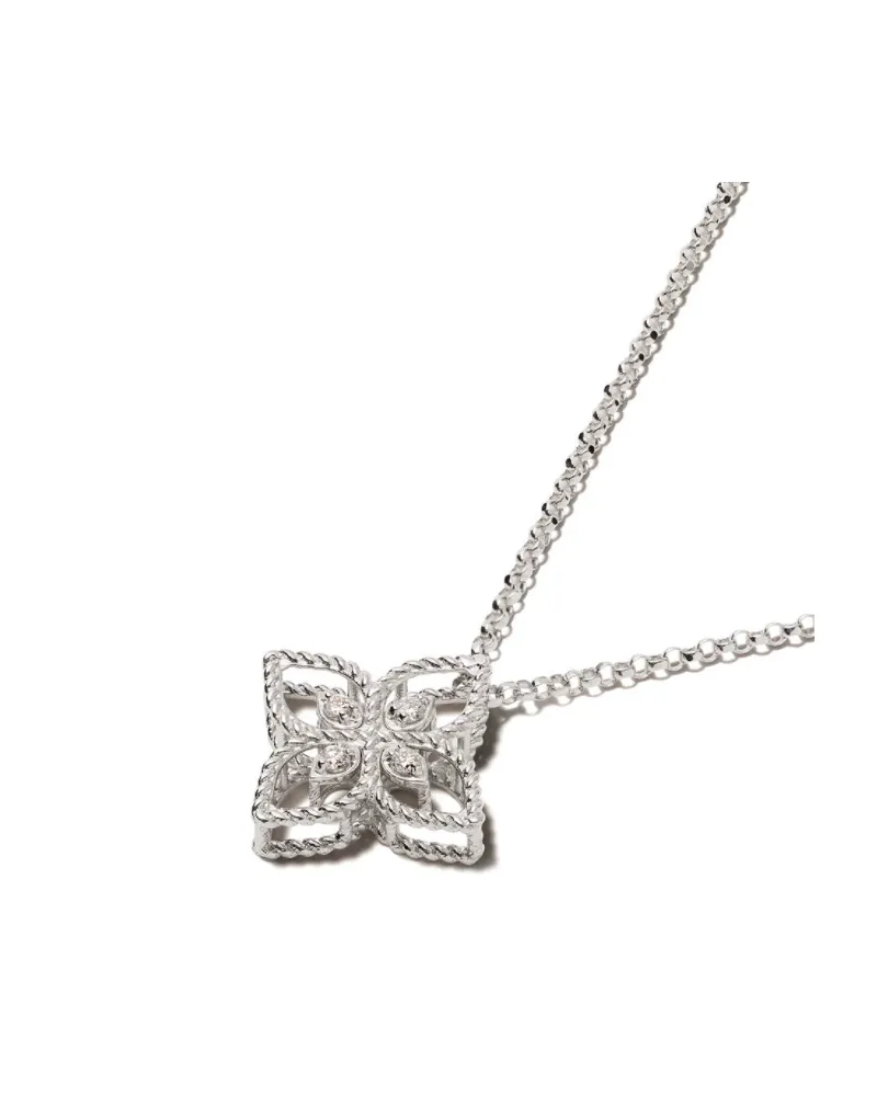Roberto Coin Women's 18kt White Gold Diamond Princess Flower Necklace Continuty White