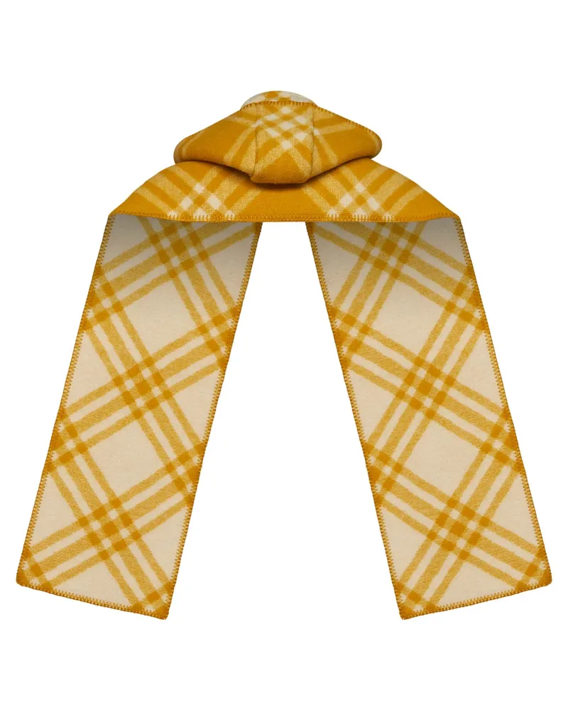 Burberry Men's Hooded Wool Scarf Pear Yellow Check Scarfs Yellow