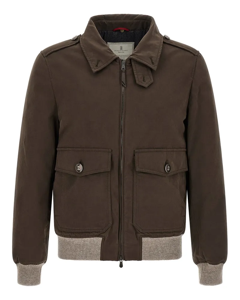 Brunello Cucinelli Men's Brown Cotton Bomber Clothing Brown