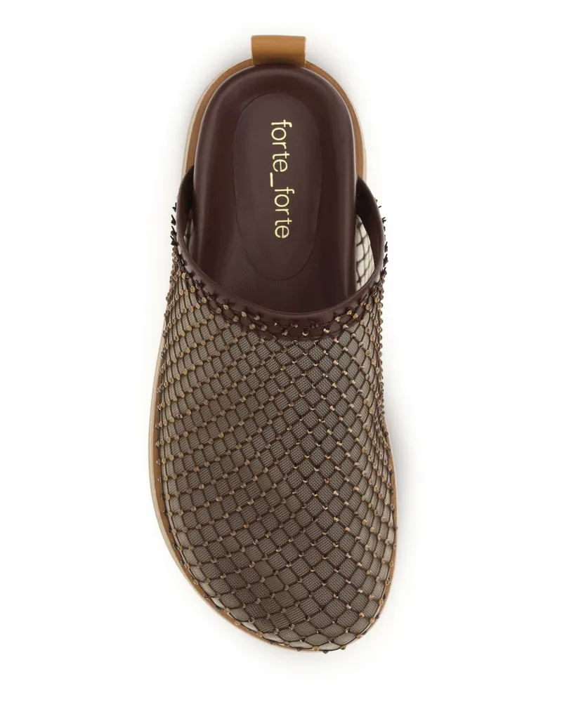 forte_forte Women's Mesh Mules Chocolate Calf Leather Sandal Brown