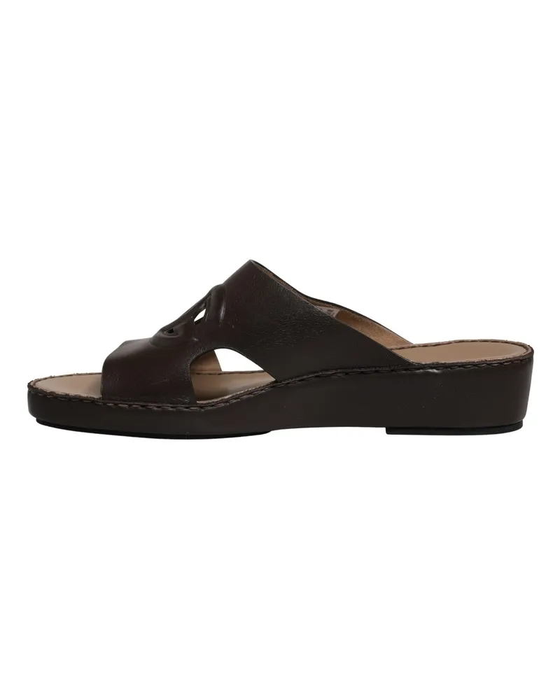 Dolce & Gabbana Men's Brown Leather Cutout Dg Logo Sandals Shoes Brown