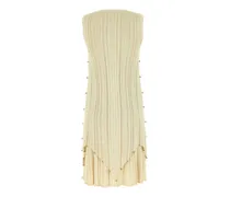 Women Pleated Viscose Blend Dress Gold Polyester