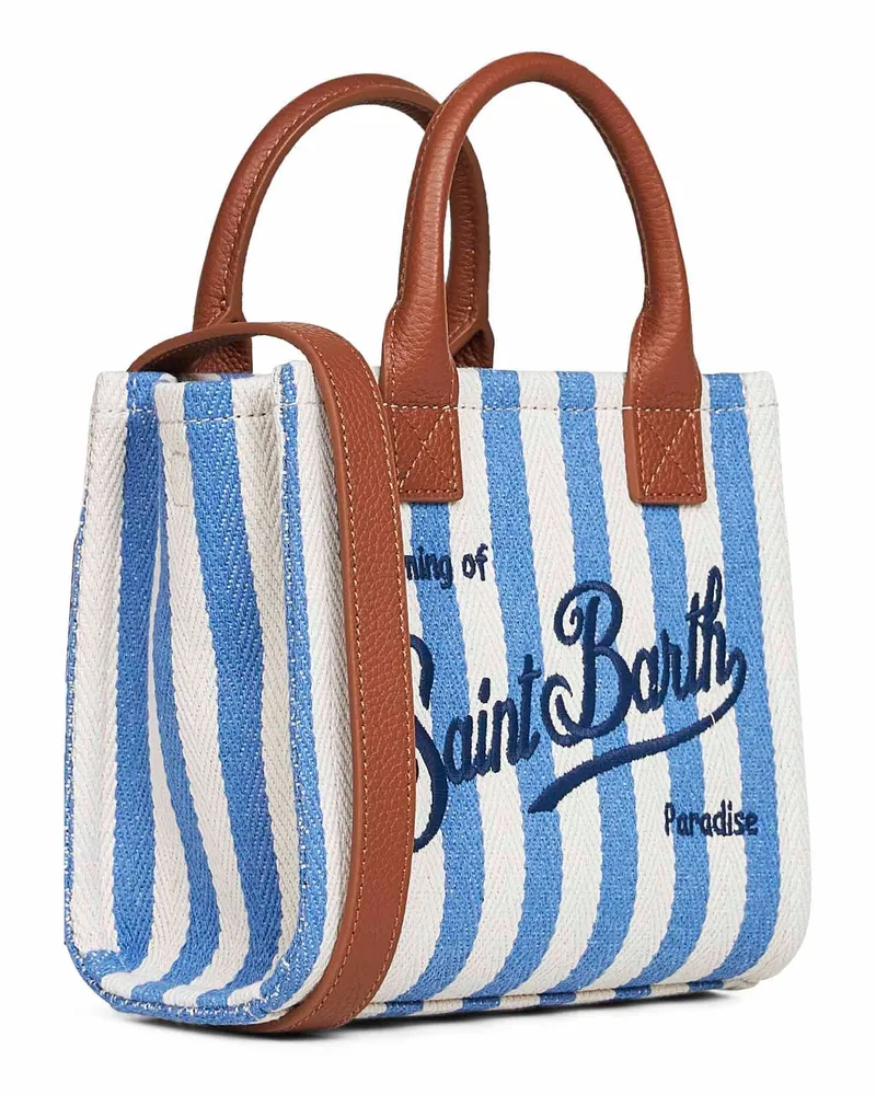 MC2 Saint Barth Women's Mini Vanity Bag Light Blue-White Multicolour Calf Leather Handbags Hand Blue