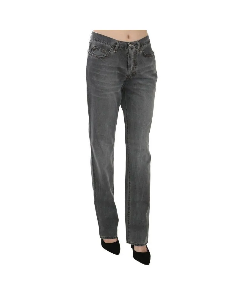 Just Cavalli Women's Gray Washed Mid Waist Straight Denim Pants Jeans Cotton Elastane Gray