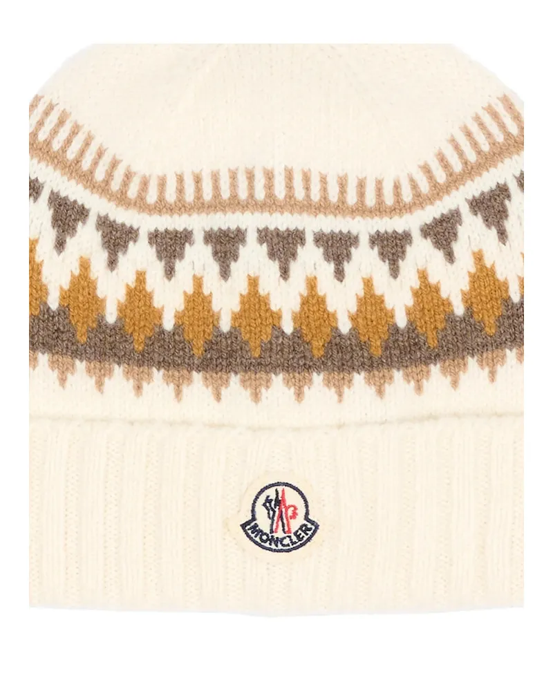Moncler M4281 Fair Isle Wool Cashmere Winter Hat — White White