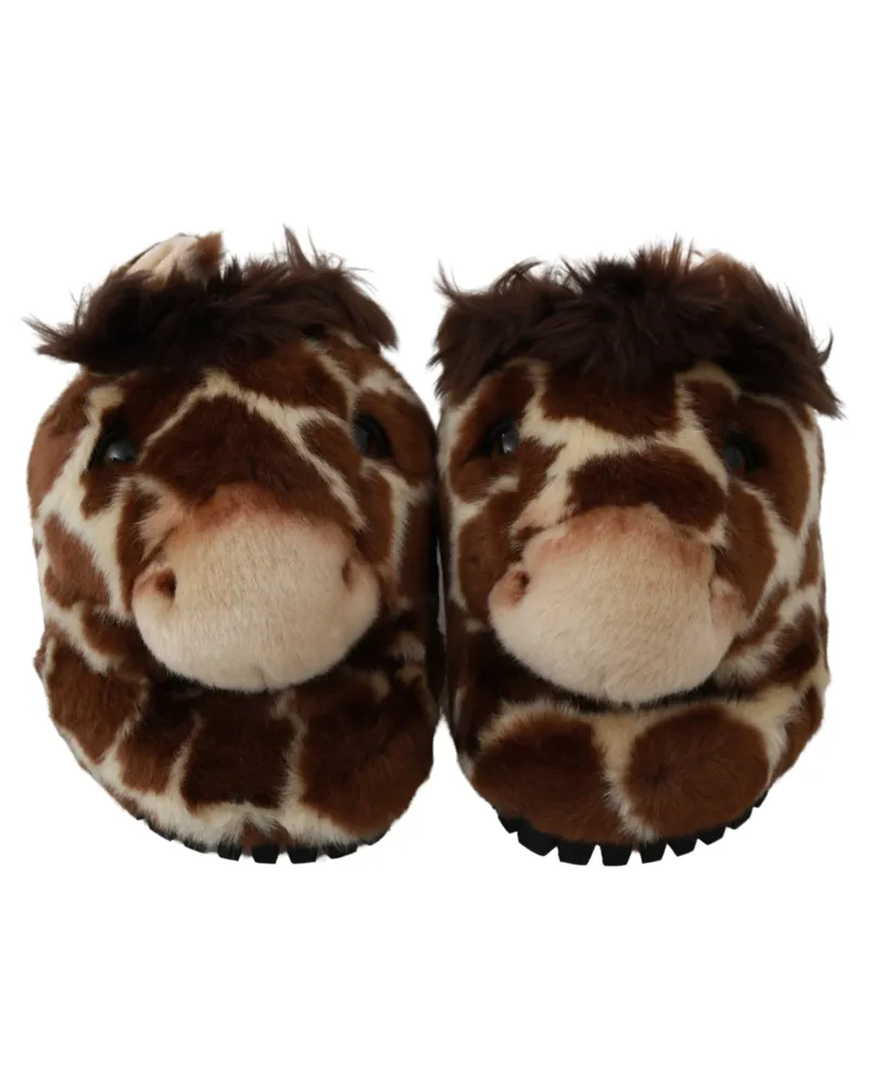 Dolce & Gabbana Women's Brown Giraffe Slippers Flats Sandals Shoes Acrylic Brown