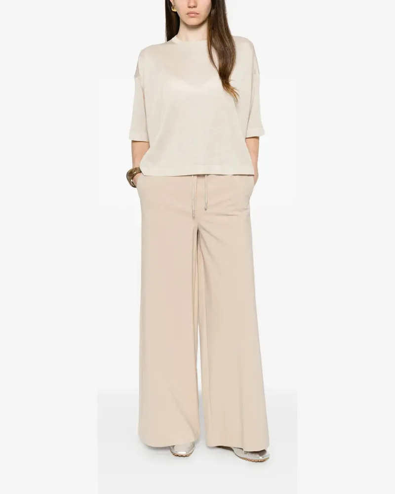 PANICALE Cashmere Women's Drawstring Wide-Leg Trousers Ss26 W Sand