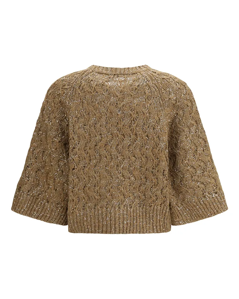 Brunello Cucinelli Open-Knit with Sequin Embellishment Sweater — Beige Beige