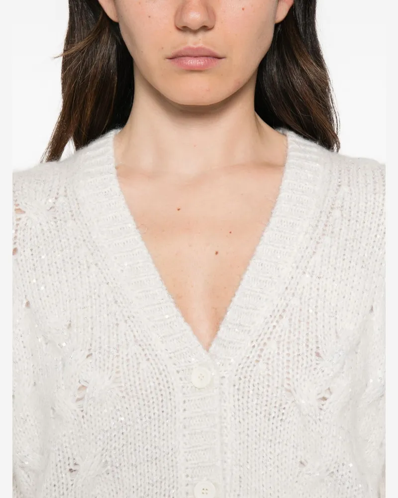 Fabiana Filippi Cable-Knit Wool Blend Cardigan — Cream Cream
