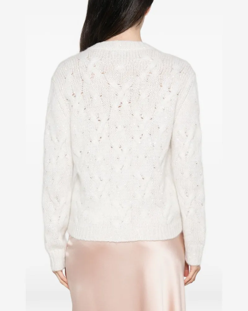 Fabiana Filippi Cable-Knit Wool Blend Cardigan — Cream Cream