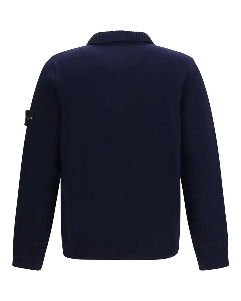 Stone Island Men's Crewneck Sweater With Logo Patch Navy Blue Cotton Navy