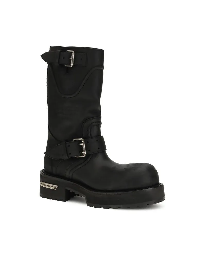 Balenciaga Women's Black Calf Leather Bos Taurus Lace-Up Boots Black