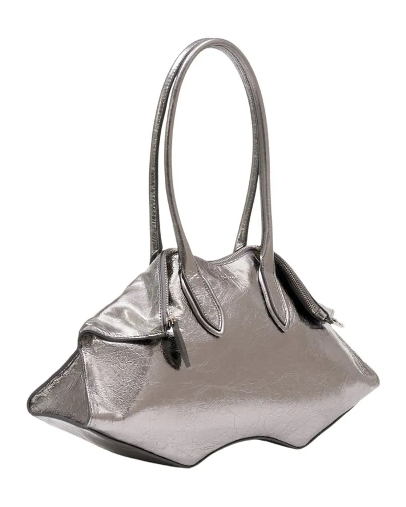 Alexander McQueen Women's Manta Shoulder Bag -  Leather Silver Calfskin Shoulder-Hobo-Bags Silver