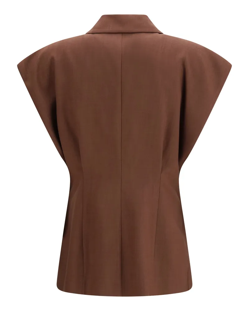 Pinko Women's Rustic-Effect Sleeveless Jacket Marrone Terra X Piante Viscose; Polyester; Elastane Brown