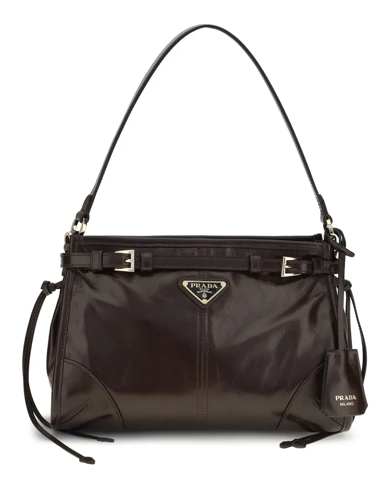 Prada Women's Handbag Bonnie Leather Dark Brown Calf Handbags Hand Bags Brown