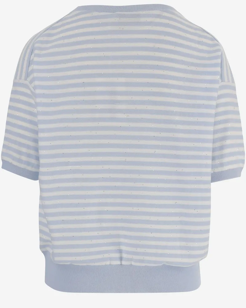 Bruno Manetti Women's Striped Cotton Sweater Light Blue Blue