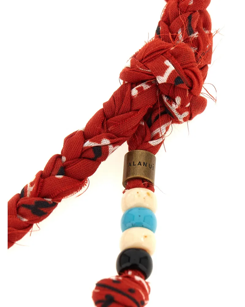 Alanui Bandana-Pattern Woven Cotton Necklace — Red Red