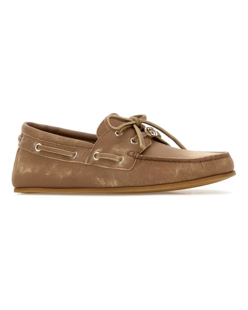 Gucci Women's Camel Leather Loafers Sundial Mocassini Beige