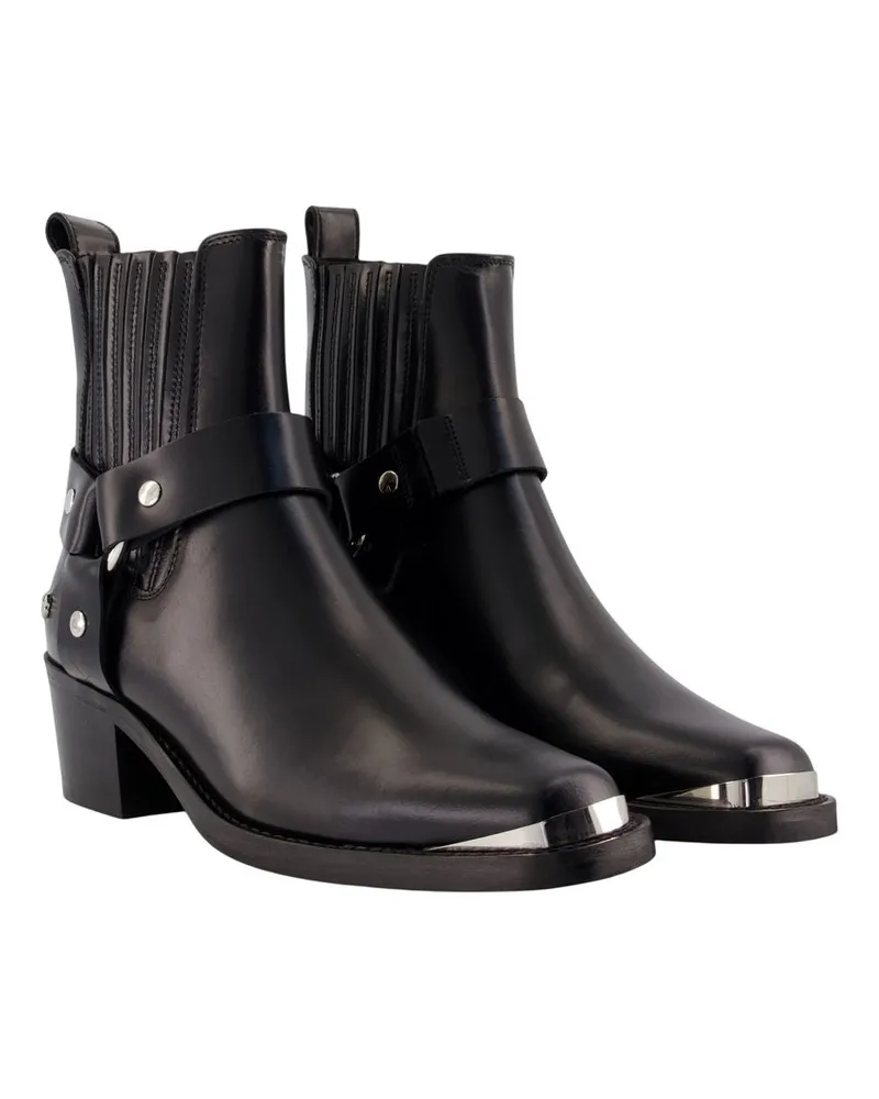 Anine Bing Women's Mid-Height Biker Ankle Boots Leather Black Calfskin Shoes Ankle-boots Black
