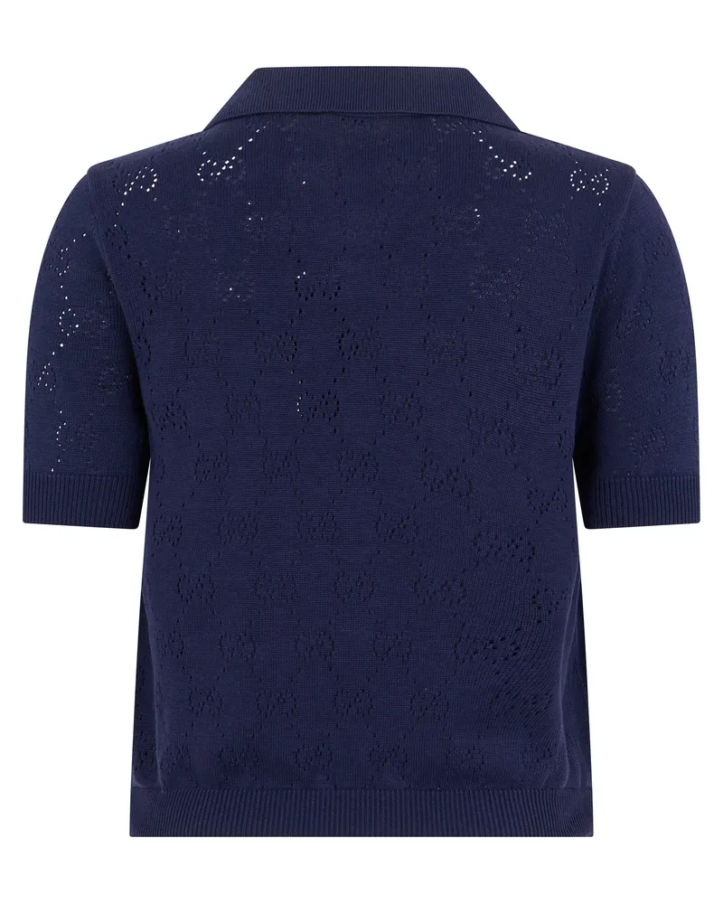 Gucci Perforated Monogram Cotton Polo — Navy Navy